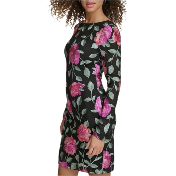 Siena Womens Elegant Floral Embrodered Long Sleeve Dress, Size 4 - Picture 1 of 10